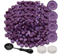 Lot de 300 perles de cire à cacheter avec cuillère à fondre antidérapante et bougies - Perles violettes aubergines - Idéales pour sceaux, invitations de mariage, cadeaux de Noël, cachet d'enveloppe