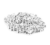 Lot de 300 perles d'information en acrylique pour bricolage - Bracelet - Collier - Bijoux uniques - Alphabet - Apprentissage - Noir et - Idéal pour la production artisanale