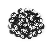 Lot de 300 perles intercalaires Yin Yang en argile polymère Tai noir et blanc - Perles d'espacement rondes faites à la main avec trou et fil en cristal pour femmes et filles - Fabrication de bijoux