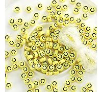 Lot de 300 perles jaunes en acrylique avec corde élastique pour la fabrication de bijoux - Bracelets, boucles d'oreilles, colliers, fournitures d'artisanat (jaune) de 7 mm