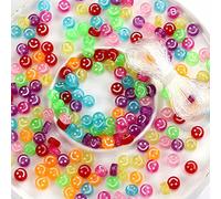 Lot de 300 perles mixtes en forme de visage souriant translucide et coloré pour la fabrication de bijoux, bracelets, colliers, boucles d'oreilles, kit de perles (translucides)