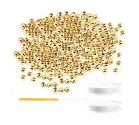 Lot de 300 Perles Rondes, 2 Rouleaux de Fil, 1 Enfile-Aiguille, Grandes Perles Percées d'Espacement pour Bracelet, Accessoires de Bricolage