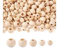 Lot de 300 perles rondes en bois naturel brut à grand trou pour macramé - 10 mm, 12 mm, 15 mm, 18 mm, 20 mm - pour la fabrication de bijoux et les loisirs créatifs
