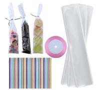 Lot de 300 petits sacs à bonbons en cellophane transparents avec 300 cravates rotatives et 1 rouleau de ruban adhésif