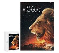 Lot de 300 puzzles difficiles pour adultes - Stay Hungry - Stay Humble Lion - Décoration murale - Cadeau d'anniversaire - 300 pièces