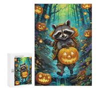 Lot de 300 puzzles pour adolescents Halloween Raccoon dans la forêt - 1 puzzle anti-stress pour adolescents - Vacances à la maison - Défi éducatif - 300 pièces
