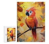 Lot de 300 puzzles pour adolescents Scarlet Macaw en automne - Jeu pratique pour soulager le stress - Cadeaux uniques pour anniversaire et Noël