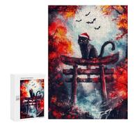 Lot de 300 puzzles pour adultes Black Cat in Torii Gate Puzzle pour adultes - Jeu de main - Découpe précise - Interaction entre parents et enfants - 300 pièces