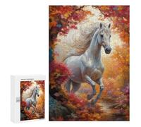 Lot de 300 puzzles pour adultes Cheval blanc sauvage en automne - Jeu de main - Découpe précise - Interaction entre parents et enfants - 300 pièces