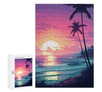 Lot de 300 puzzles pour adultes Hawaï Rétro Vagues Pixel Puzzle pour adultes - Jeu de main - Découpe précise - Interaction entre parents et enfants - 300 pièces