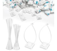 Lot de 300 serre-câbles blancs - 120 mm/150 mm et 150 serre-câbles - En nylon - Socle adhésif pour serre-câbles - Supports adhésifs - Résistants aux UV - Pour fixation de câbles