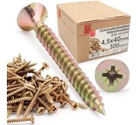 Lot de 300 vis universelles 4,5 x 40 mm - Vis à bois cruciformes PZ2 à tête fraisée galvanisées jaune - Vis multi-usages - Vis cruciformes