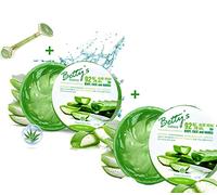 Lot de 300ml x 2 Gel Aloe Vera Gel Naturel Sans Paraben, Sans Parfum, Sans Alcool, Gel Hydratant, Apaisant Naturel + Un Roller pour massage visage corps en Pierre Jade