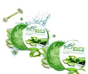 Lot de 300ml x 2 Gel Aloe Vera Gel Naturel Sans Paraben, Sans Parfum, Sans Alcool, Gel Hydratant, Apaisant Naturel + Un Roller pour massage visage corps en Pierre Jade
