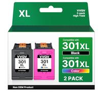 Lot de 301 Cartouches d'encre XL de Rechange pour HP 301 XL 301XL pour HP Envy 4500 5530 5534 4504 DeskJet 2540 1510 2544 2549 OfficeJet 4630 4632 2620 2620 2626 22 (Noir et Blanc). Couleur
