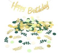 Lot de 301 confettis de table d'anniversaire - Vert - Décoration dorée - Happy Birthday - Guirlande - Pour homme et femme