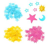 Lot de 307 autocollants phosphorescents avec étoiles phosphorescentes - Autocollants muraux colorés et lumineux avec 3 couleurs, 5 étoiles uniques, lune et soleil, idéal pour décoration de plafond de