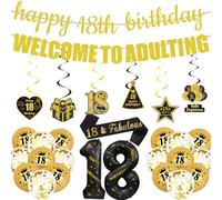 Lot de 31 décorations d'anniversaire pour garçons avec bannière « Welcome to Adulting », ballon chiffre 18, ballons confettis en latex pour enfants de 18 ans Doré