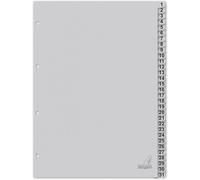 Lot De 31 Intercalaires En Carton Recyclé Gris Fsc 1-31 Din A4 180 G/M²