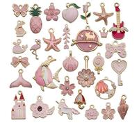 Lot de 31 pendentifs roses pour la fabrication de bijoux, bijoux en métal émaillé, pendentifs faits à la main, accessoires de bracelet, convient pour la fabrication de bijoux, pendentifs de