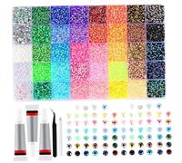 Lot de 32 000 strass en résine pour éblouir, pierres précieuses arc-en-ciel multicolores à dos plat, kit Bedazzler avec 3 pièces de colle 10 ml pour travaux manuels, livres, chaussures, nail art