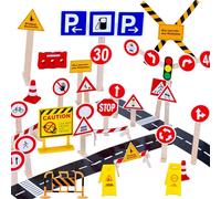 Lot de 32 accessoires de lutin pour chantier de construction de Noël - Mini chantier de lutin miniature - Accessoires de chantier de construction - Panneaux de signalisation pour enfants - Pour porte