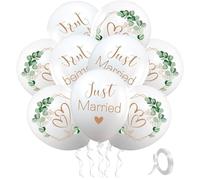Lot de 32 ballons de mariage de 30,5 cm, ballons Just Married, cœurs en eucalyptus, blancs pour décoration de bureau civil, demande en mariage, fiançailles
