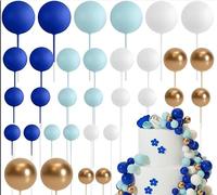 Lot de 32 boules de décoration de gâteau, décorations de gâteau, mini ballons, décoration de gâteau, pour gâteau d'anniversaire, mariage, fête prénatale, bleu, turquoise