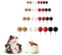 Lot de 32 boules de décoration de gâteau, mini ballons en mousse pour fête de mariage, anniversaire (rouge, noir, blanc, doré)