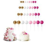 Lot de 32 boules de décoration de gâteau, mini ballons en mousse pour fête de mariage, anniversaire (rose, blanc, doré)