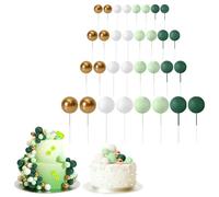 Lot de 32 boules de décoration de gâteau, mini ballons en mousse pour fête de mariage, anniversaire (vert, blanc, doré)