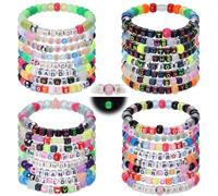 Lot de 32 bracelets Kandi phosphorescents pour musique EDM - Bracelets extensibles à perles multicolores - Accessoires de fête - Bijoux de fête musicale pour femmes, hommes, amis, EDM - Fête de