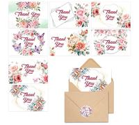 Lot de 32 cartes de remerciement en forme de fleur avec enveloppes en papier kraft autocollantes, 10,2 x 15,2 cm, polyvalentes pour divers événements - Anniversaire, mariage, affaires, fête prénatale,