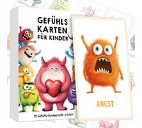 Lot de 32 cartes sentimentales pour enfants - Certifiées pédagogiquement pour l'autorégulation et la maternelle / l'école primaire - Développement socio-émotionnel avec textes explicatifs + cadeau
