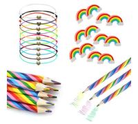Lot de 32 crayons de couleur arc-en-ciel, 11 crayons de couleur pour enfants, 11 gommes arc-en-ciel, 10 bracelets d'amitié, crayons de couleur arc-en-ciel pour dessin artistique, cadeau pour enfants