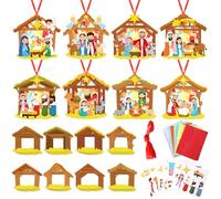 Lot de 32 crèches de Noël attrape-soleil - Crèche de Noël - Papier de soie - Naissance de Jésus - Effet vitrail - Décoration murale pour école religieuse du dimanche - Activités de bricolage