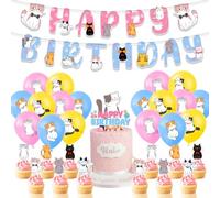 Lot de 32 décorations de fête d'anniversaire en forme de petit chat - Pour cupcakes, ballons de chat, bannière de gâteau - Décoration pour fête d'anniversaire d'enfant