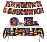 Lot de 32 décorations de fête d'anniversaire Five Nights at Freddy's pour enfants et adultes comprenant une bannière, une nappe, des assiettes et des serviettes