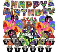 Lot de 32 décorations de fête d'anniversaire gorilla, accessoires de sur le thème du gorille, accessoires de fête de jeu Gorilla, décorations de cupcakes, de gâteaux gorilles