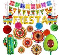 Lot de 32 décorations de fête mexicaines en papier crépon sur le thème mexicain, pompons et fleurs pour fête mexicaine, fournitures Cinco de Mayo