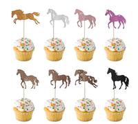 Lot de 32 décorations de gâteau d'anniversaire en forme de cheval avec motif animal, décoration de gâteau pour les fêtes de course de chevaux, les fêtes d'équitation, les anniversaires à thème de bébé