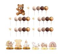 Lot de 32 décorations de gâteau marron avec nid d'abeille - 6 pièces - Décoration de gâteau pour fête prénatale, baptême, garçon, mariage, fête prénatale, fête d'anniversaire, thé de l'après-midi
