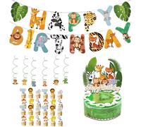 Lot de 32 décorations Wild One Happy Birthday, à thème animaux de la jungle, guirlandes en spirale, décoration de cupcake pour garçons et filles, décoration d'anniversaire (wild one)