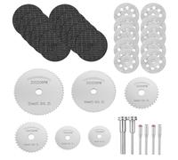 Lot de 32 disques à tronçonner diamantés, 22 mm, pour outil rotatif Dremel, mini disques diamantés, 10 x 32 mm en résine, 6 lames de scie circulaire HSS, 6 mandrins (38/50 mm), pour carrelage, pierre