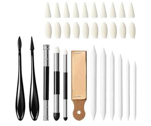 Lot de 32 estompes et tortillons professionnels avec stylos éponge et taille-papier de verre, lavables et réutilisables pour le fusain, les croquis en graphite par des artistes et des étudiants