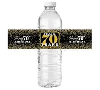 Lot de 32 étiquettes autocollantes « Happy 70th Birthday » pour bouteille de vin - Fournitures de décoration imperméables - Noir et doré
