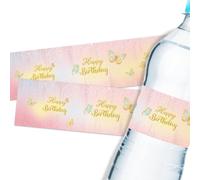 Lot de 32 étiquettes papillon « Happy Birthday » pour bouteille d'eau, autocollants pour bouteille d'eau, décoration de fête d'anniversaire papillon pour fille, remerciement pour flotter près des