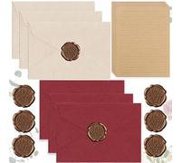 Lot de 32 feuilles de papier à lettre vintage avec 6 enveloppes en lin et sceau de cire 20 feuilles A5 vintage en papier kraft pour anniversaire, invitation, cartes de vœux