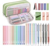 Lot De 32 Fourniture Scolaire Aesthetic Avec Vert Trousse À Stylos,12 Surligneurs Pastel,6 Stylos Couleurs,5 Stylos Encre Noire,3 Notes Autocollantes Pour Étudiants Affaire Scolaire