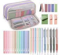 Lot De 32 Fourniture Scolaire Aesthetic Avec Violet Trousse À Stylos,12 Surligneurs Pastel,6 Stylos Couleurs,5 Stylos Encre Noire,3 Notes Autocollantes Pour Étudiants Affaire Scolaire